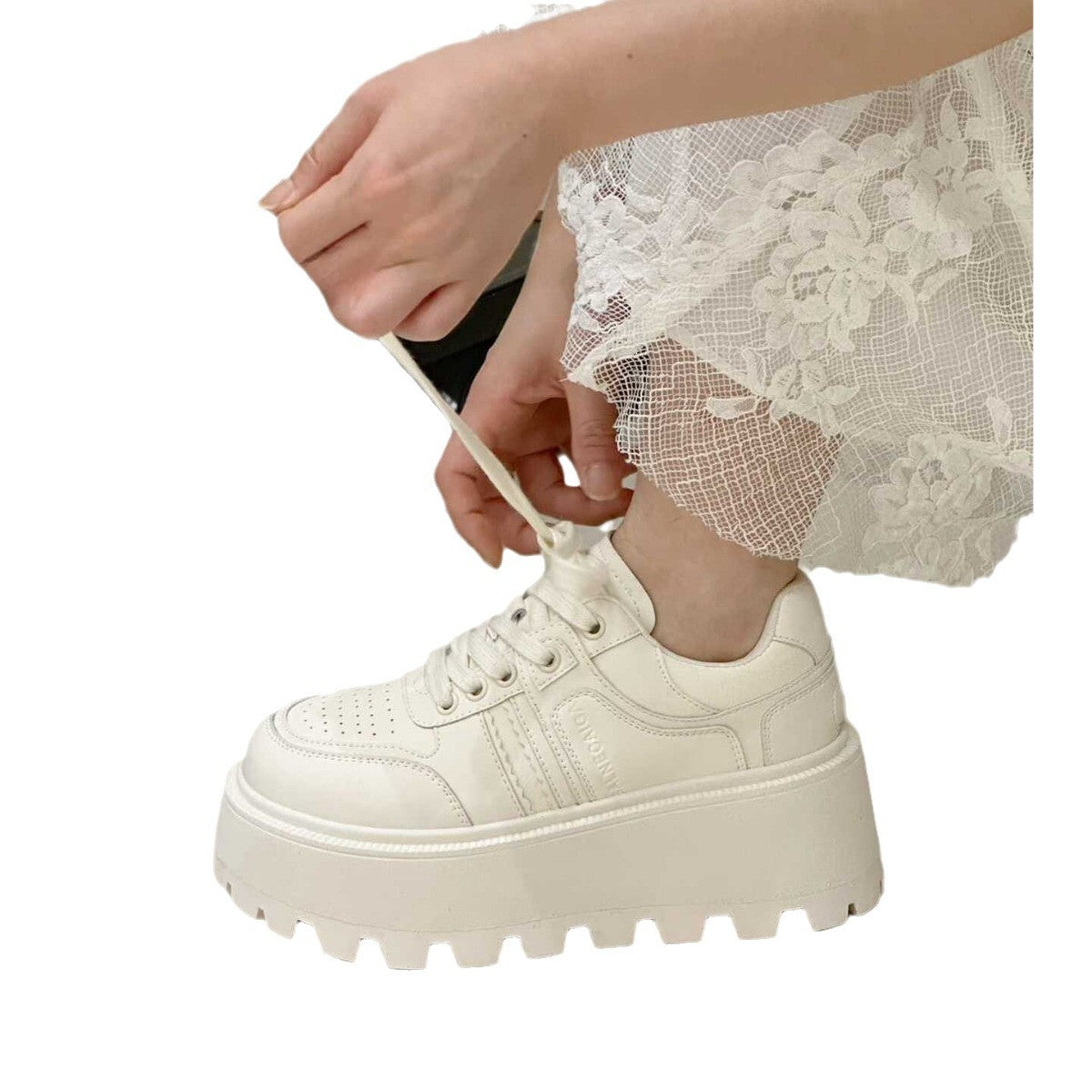 Black White Thick Sole Height Increasing Women's Casual Shoes