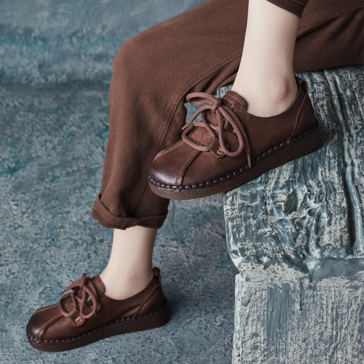 Women's Style Vintage Cowhide Flat-heeled Pumps Soft Women's Casual Shoes