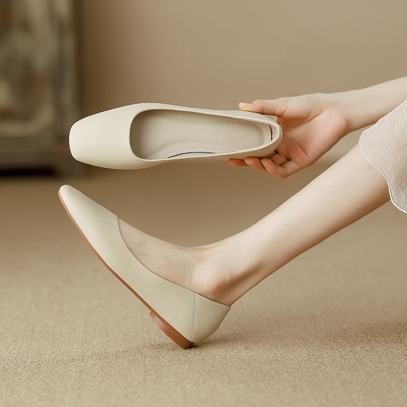 Version French Style Genuine Glove Female Flat Square Toe Gentle Women's Fashion Shoes