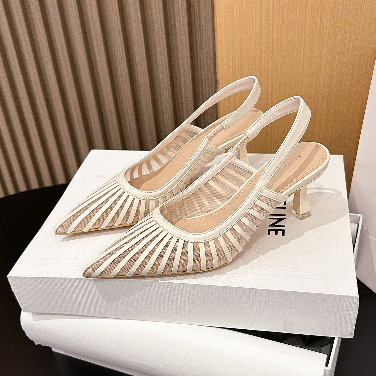 Women's Pointed Striped High Pumps Shallow Mouth Sexy Women's Fashion Shoes