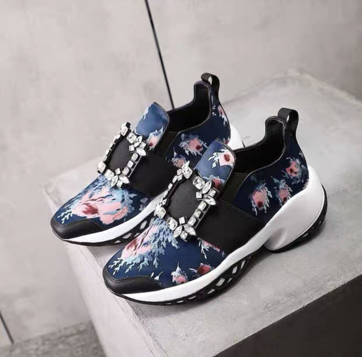 Women's Rhinestone Square Buckle Platform Dad Mesh Height Increasing Sports Casual Shoes