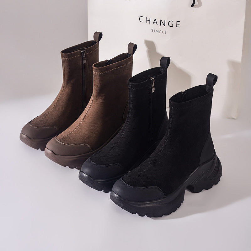 Women's Veet Cocoa Dolphin Free Retro Stretch Thick Bottom Women's Leather Boots