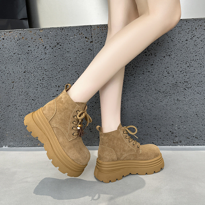 Women's Platform Martin Autumn Big Head Passing Retro Ankle Women's Leather Boots