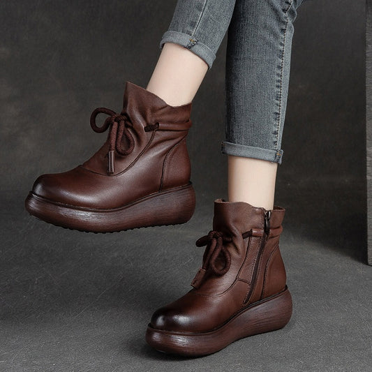 Women's First Layer Cowhide Retro Style Thick Bottom Fashion Martin Comfortable Women's Leather Boots