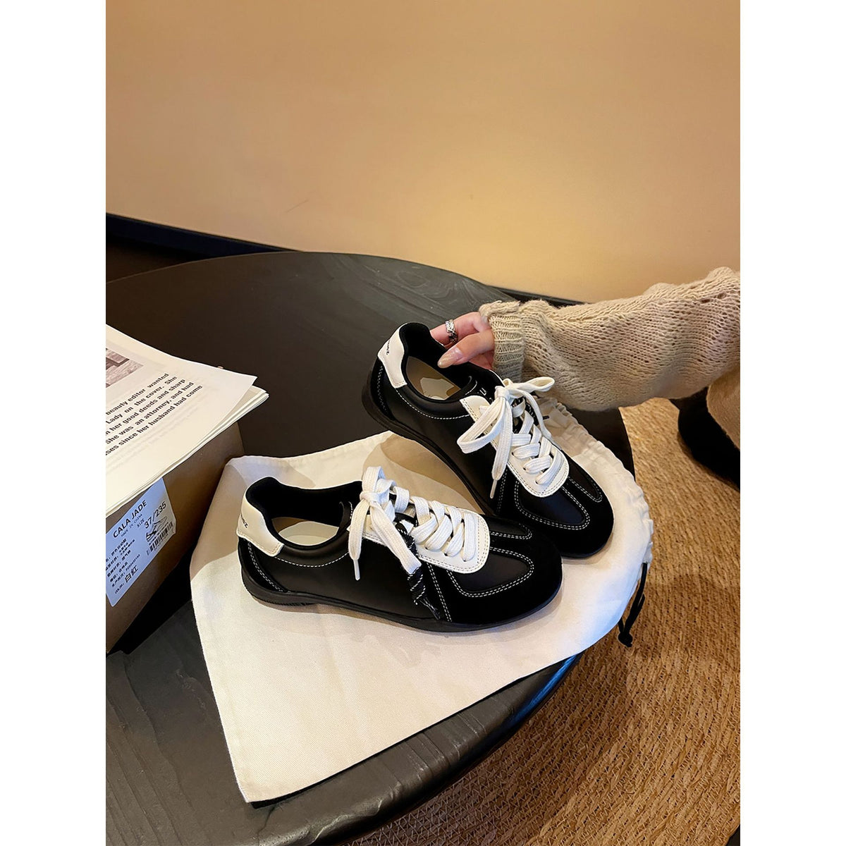 Women's Height Increasing Insole Genuine Lace Color Block Moral Training Autumn Women's Sports Shoes