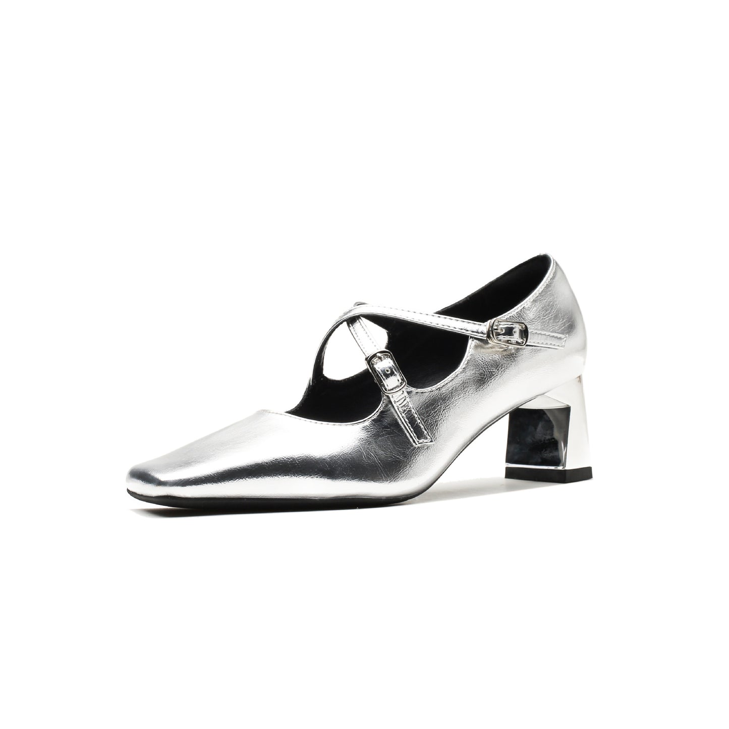Women's Buckle Strap Spring Mary Jane Square Toe Vintage Sier Chunky Women's Shoes