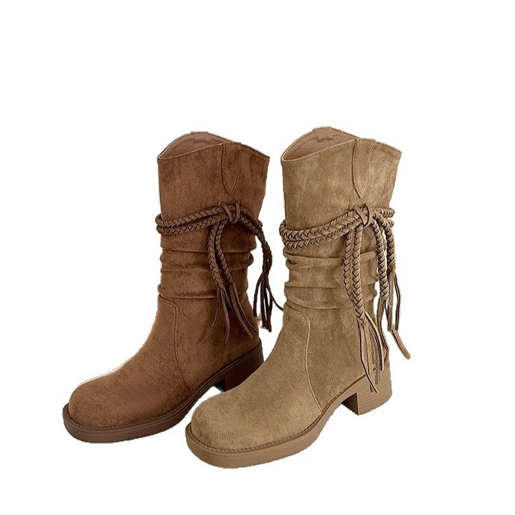 Women's Chunky Below The Knee Slimming Pile Style Heels