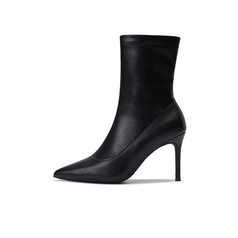 Side Zipper Surface Pointed Korean Style Women's Leather Boots