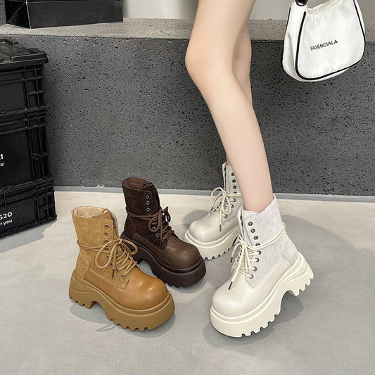 Women's Thick-soled Cowhide Martin Autumn Height Increasing Retro Easy Boots