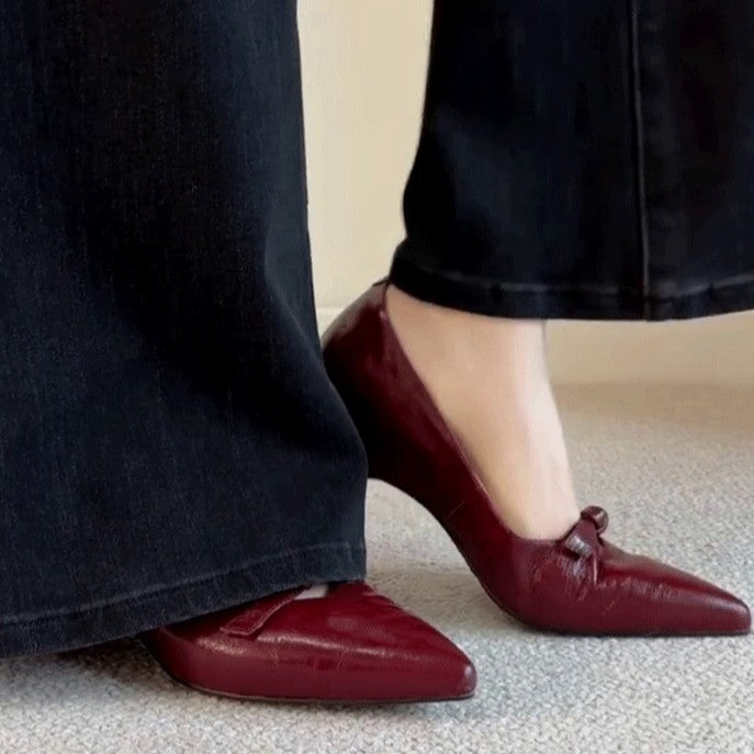 Women's Version Pointed Toe Pumps Versatile Workplace Commuter Black Retro Chunky Heels