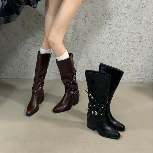 Women's Style Fashion Belt Buckle Small Chunky Heels