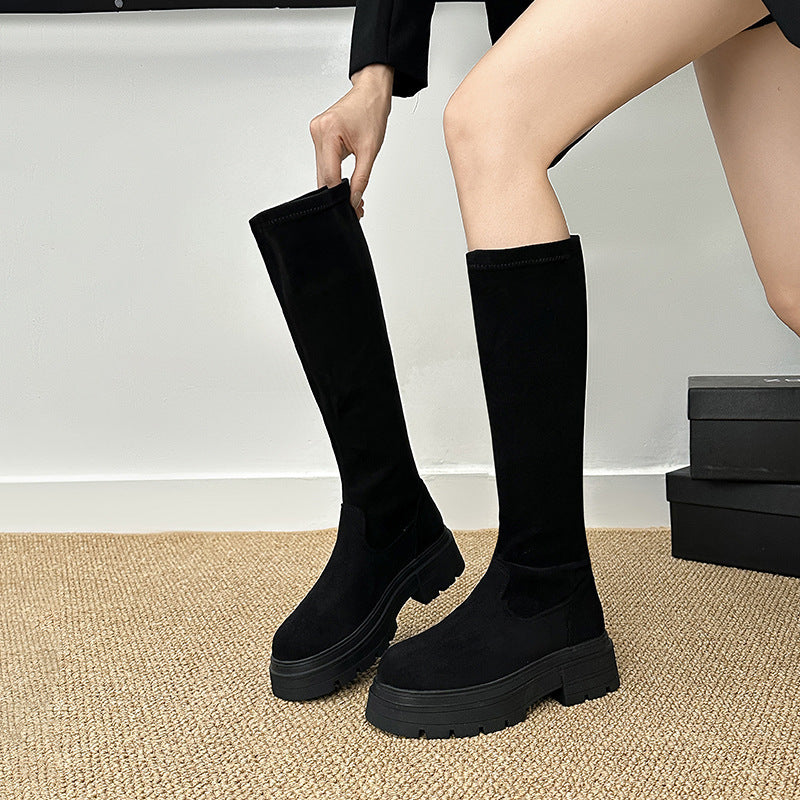 Women's Small High Leg Below The Knee British Style Back Boots