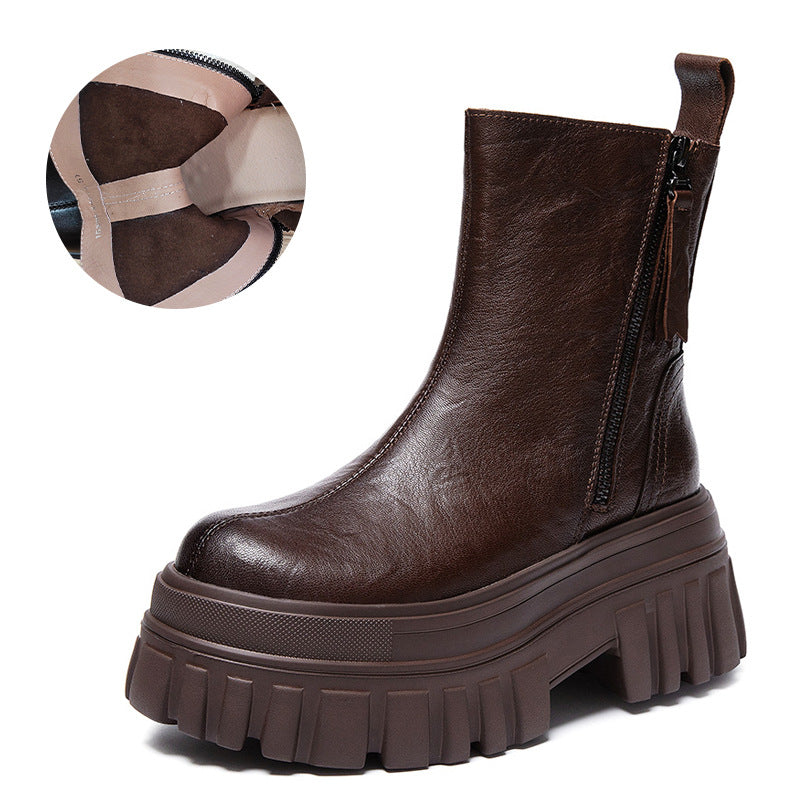 Women's Fashion Genuine Clutch Pattern Double Zipper Small Women's Leather Boots