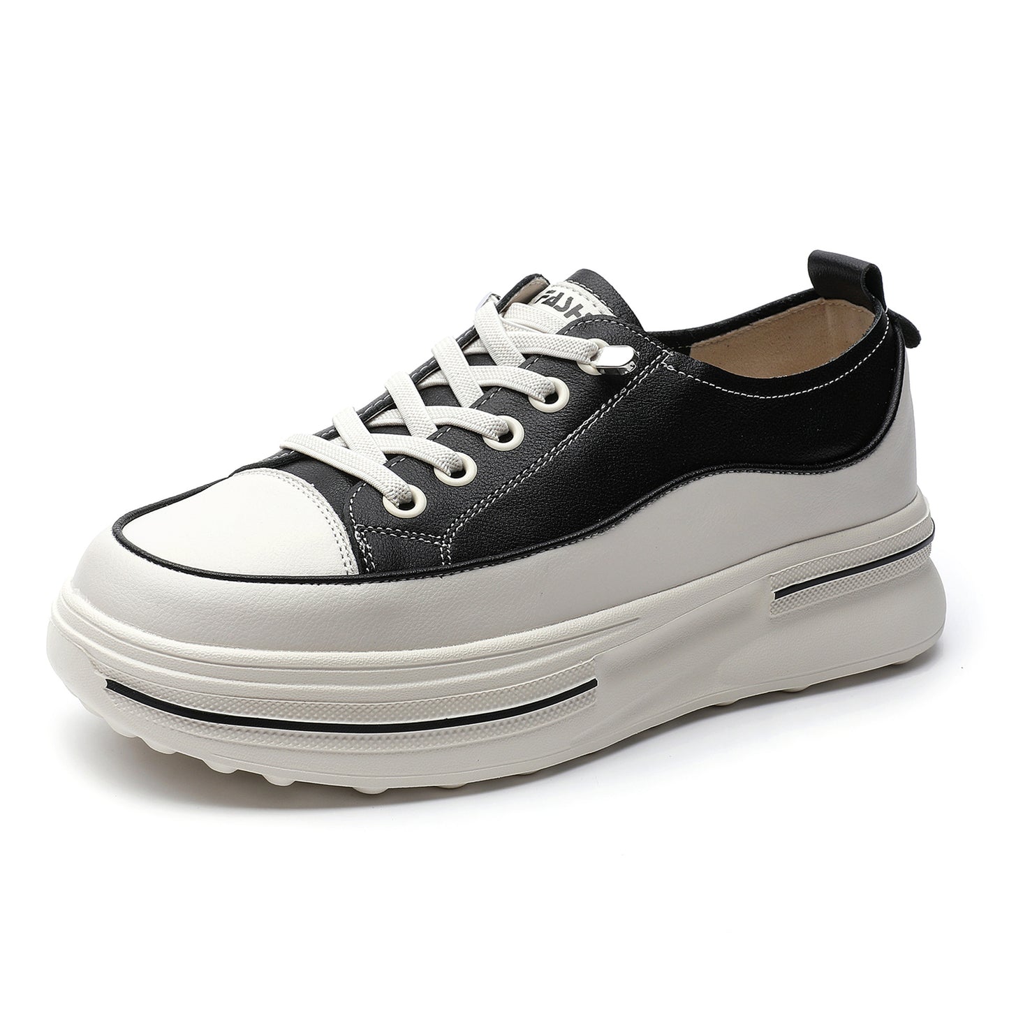 Women's Cowhide Easy Wear Thick Bottom Platform Sneakers