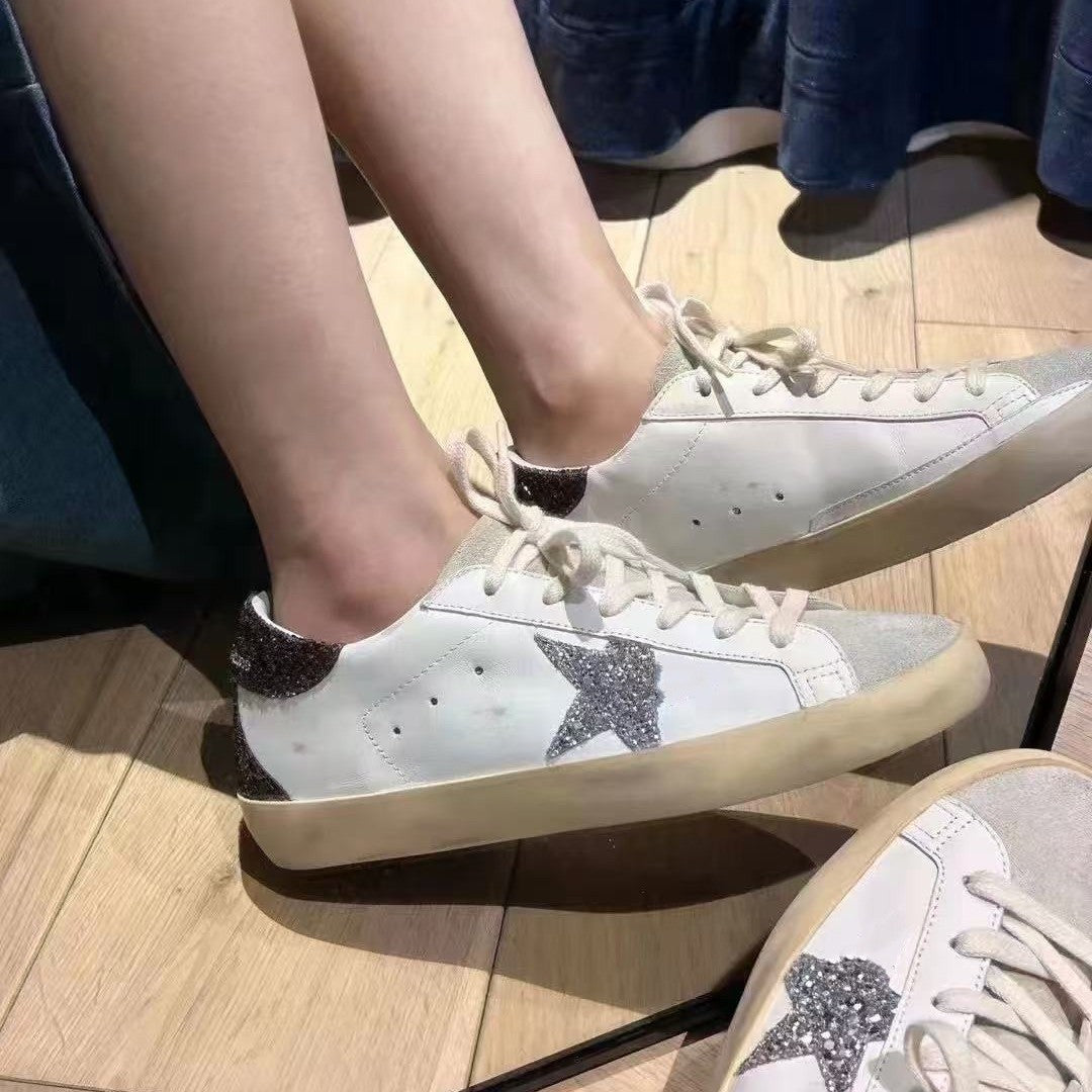 Women's Genuine Retro Golden Goose Sier Paillette Height Increasing Insole Sneakers