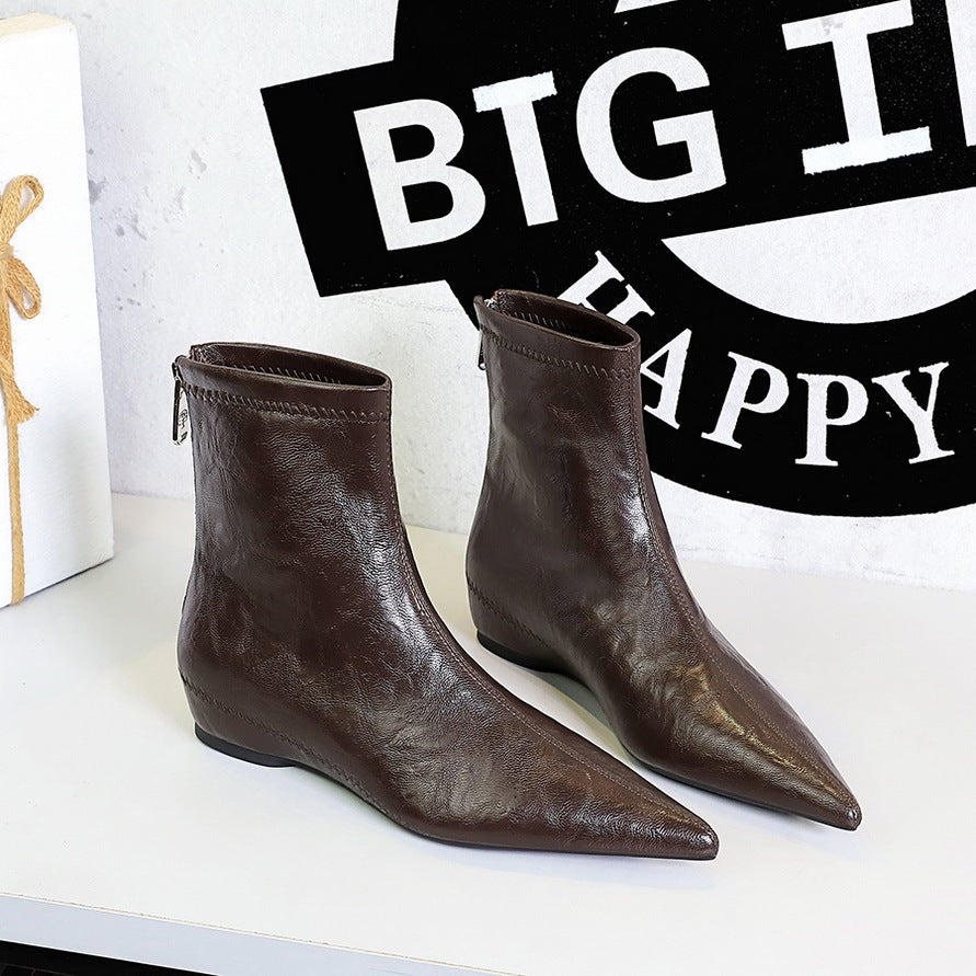 Comfortable Height Increasing Insole Low Wedge Wrinkle Pointed Toe Trendy Heels