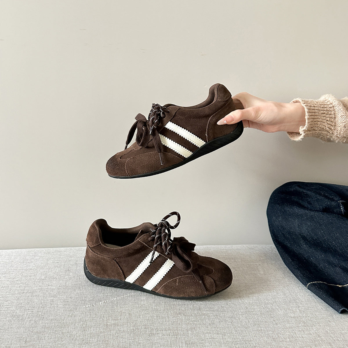 Women's Duck Double Shoelaces American Retro Rub Colored Pumps Height Increasing Women's Sports Shoes
