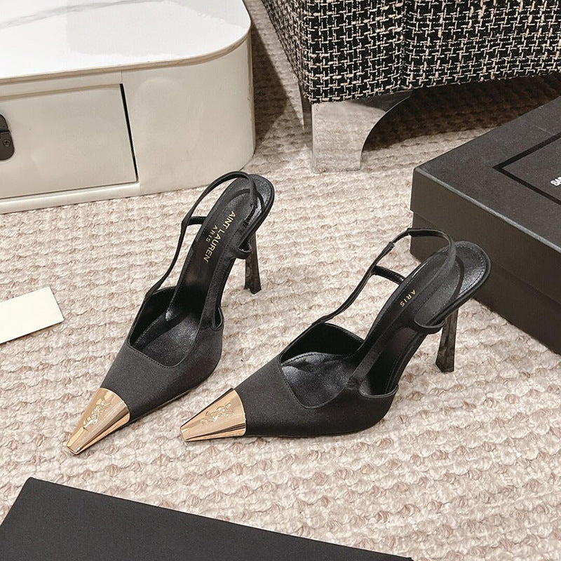 Women's Sexy Gold Small Square Toe Back Empty Stilettos Sandals