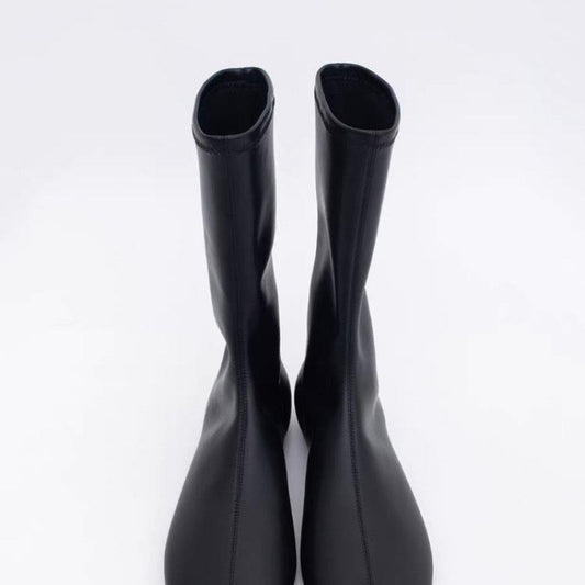Women's Fashion Square Toe Booties Elastic Pleated Soft Women's Leather Boots