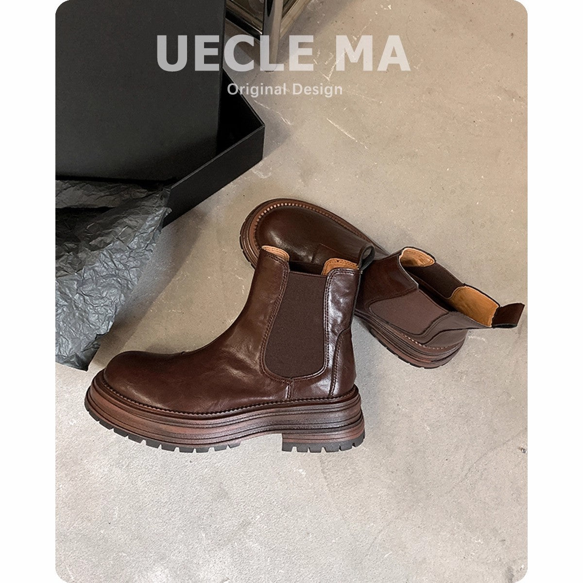 Women's Washed Cowhide Genuine Chelsea Retro Ankle Thick-soled British Women's Leather Boots