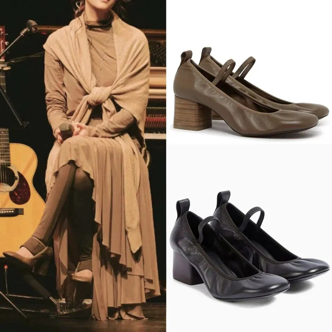 Chunky Ballet Soft Square Toe With Shallow Mouth Heels