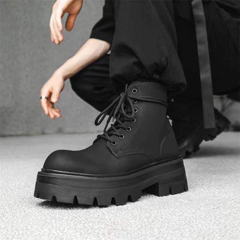 Men's Black Trendy Platform Fleece Lined Fashion Men's Martin Boots