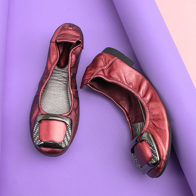 Women's Foldable Ballet Doug Shallow Mouth Soft Bottom Round Head Women's Casual Shoes