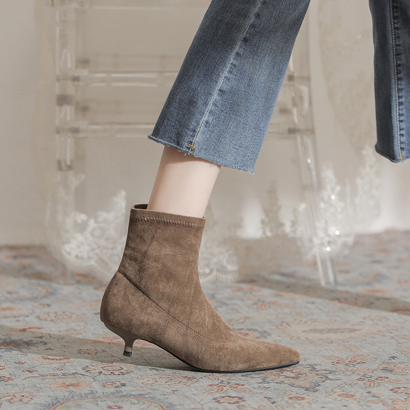 Women's Pointed Toe Suede Kitten Short Fashion Heels