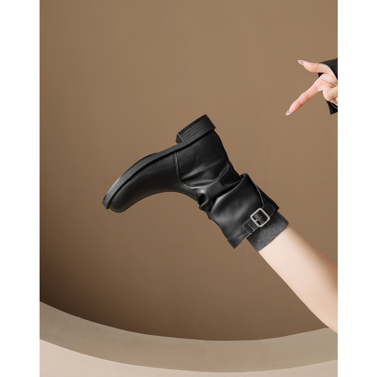 Women's Retro British Style Martin Dress Fashionable Elegant Sleeve Women's Leather Boots