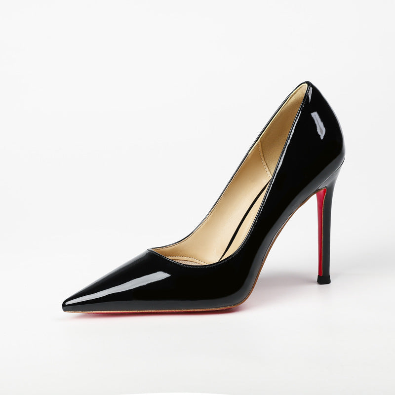 Women's Built-in Toe Protection Air Cotton Black Pointed Stiletto High Patent Heels