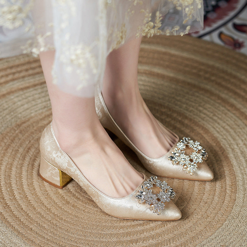 Toe Chunky High Plus Size Sizes Wedding Party Mother-in-law Rhinestone Heels