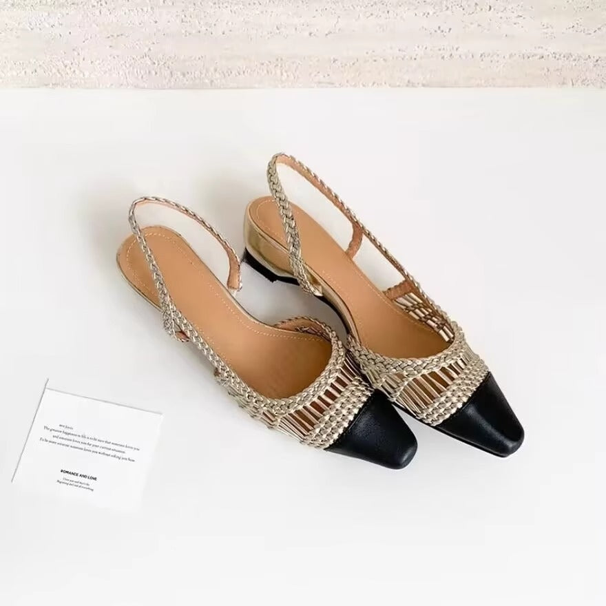 Women's French Style Vacation Handmade Woven Hollowed Roman Sandals