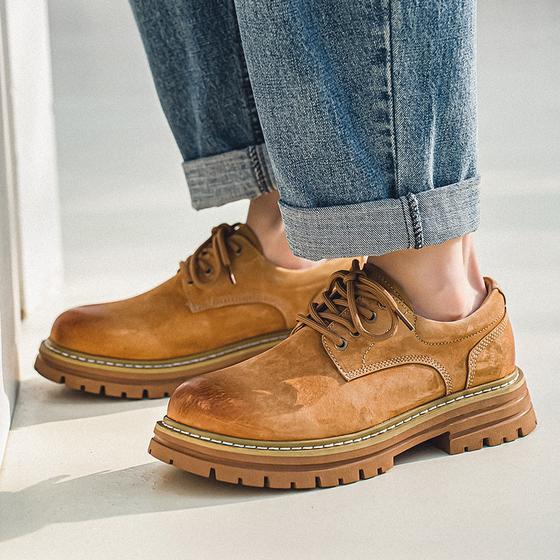 Men's Spring Pigskin British Retro Platform Height Men's Casual Shoes