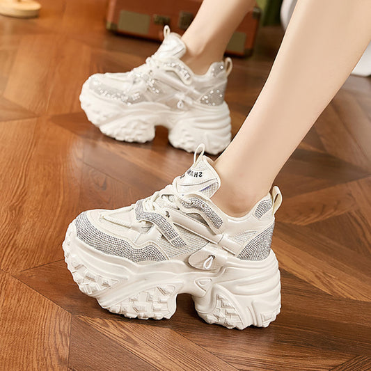 Women's Spring Breathable Mesh Diamond Fashion Height Women's Sports Shoes