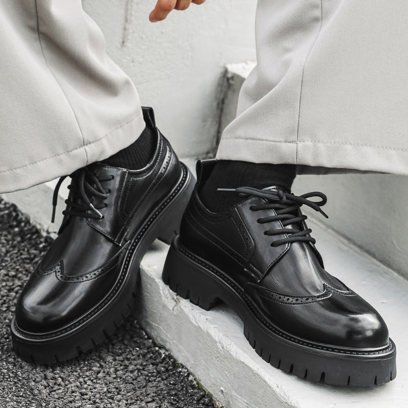 Men's Brogue Big Head Green Outdoor Fashionable Men's Casual Leather Shoes