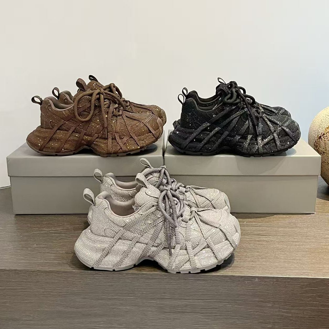 Women's Korean Style Platform Dad Full Diamond Sports Casual Shoes