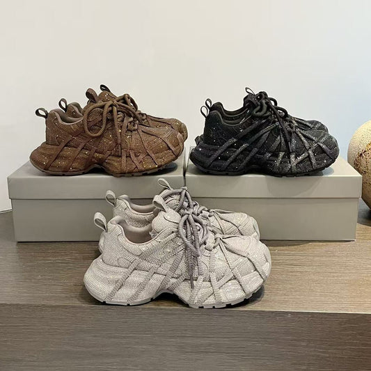 Women's Korean Style Platform Dad Full Diamond Sports Casual Shoes