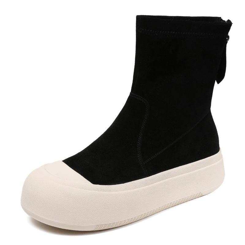 Stretch Thick Bottom Sock Street Style Fashion Back Zip Short Boots