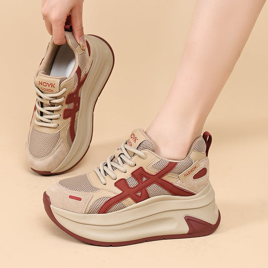 Women's Increasing Insole Mesh Platform Dad Lace Color Block Surface Small Women's Sports Shoes