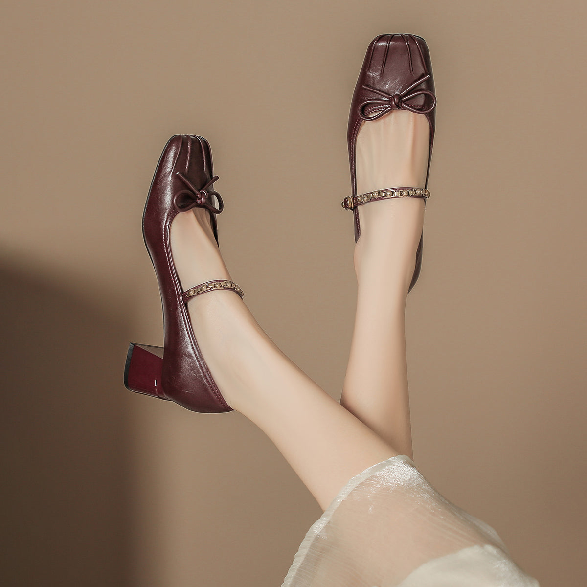 Women's Bow Rhinestones Strap Ballet Style Mary Jane Classic Heels