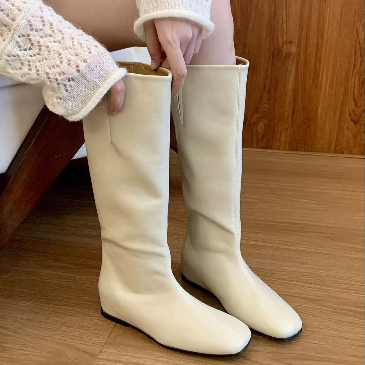 Insole French Beige Long Biker Female Autumn Square Head Skinny Boots