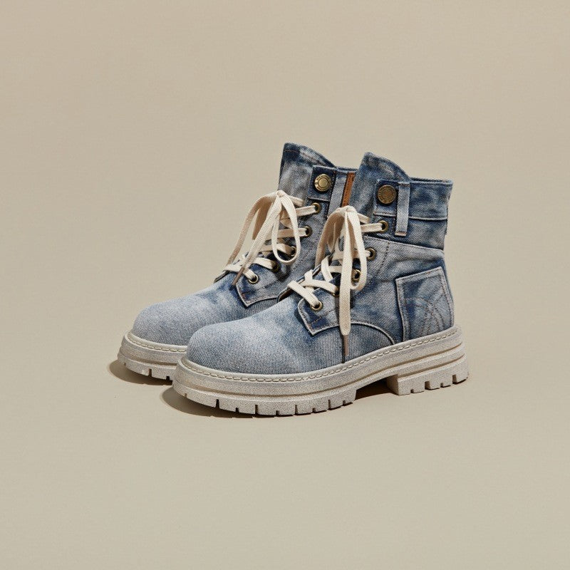 Women's Increasing Insole Denim Martin Spring Thick Boots