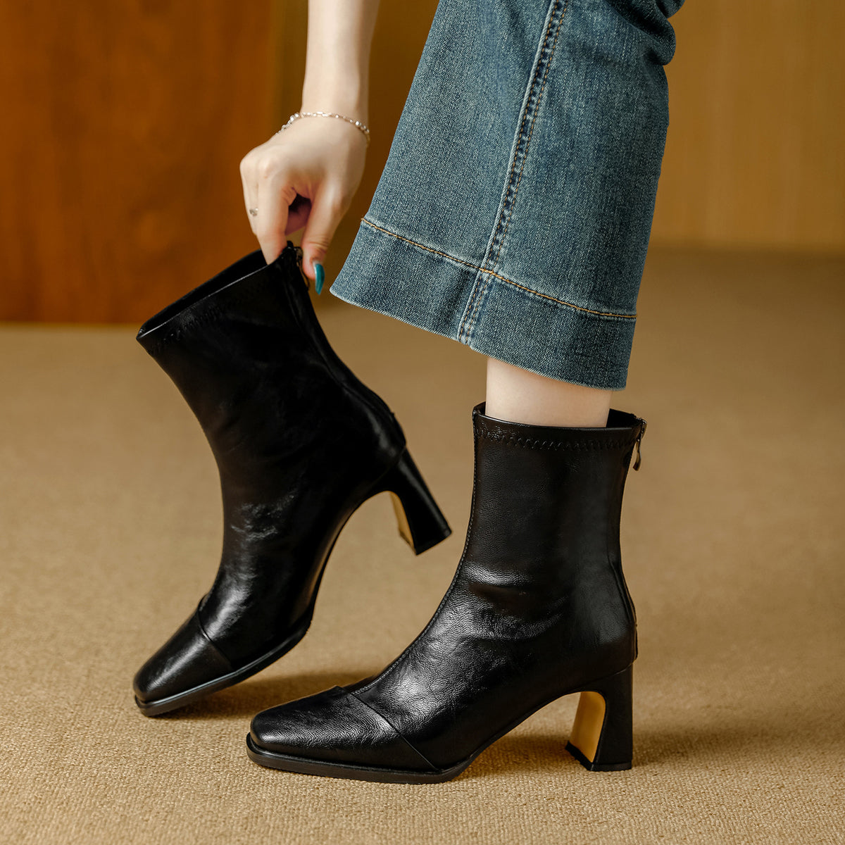 Women's Retro Chelsea Booties High Back Zipper Stretch Women's Leather Boots