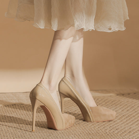 Suede Pointed Stiletto High Elegant Inner Waterproof Platform Women's Fashion Shoes