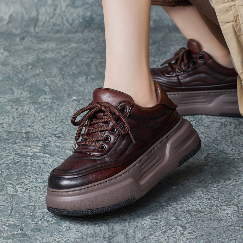 Women's Autumn Cowhide British Handmade Platform Board Men's Shoes
