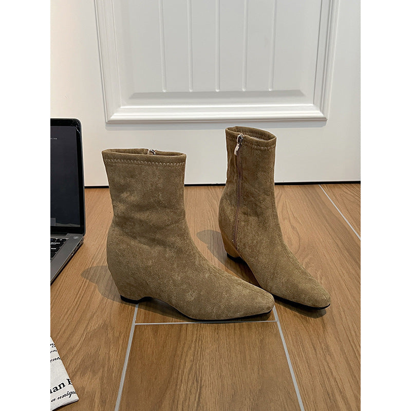 Version Not Tired Feet Small Height Increasing Insole French Skinny Women's Leather Boots