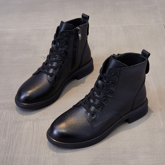 Women's Fleece-lined Thicker Flat Large Size Thick Women's Leather Boots