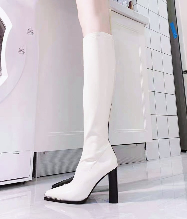 Chunky Square Toe Long High Motorcycle Boots