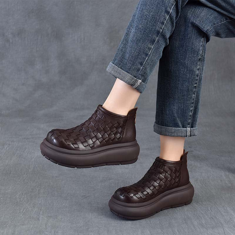 Women's Ankle Vintage Platform With First Layer Of Women's Leather Boots