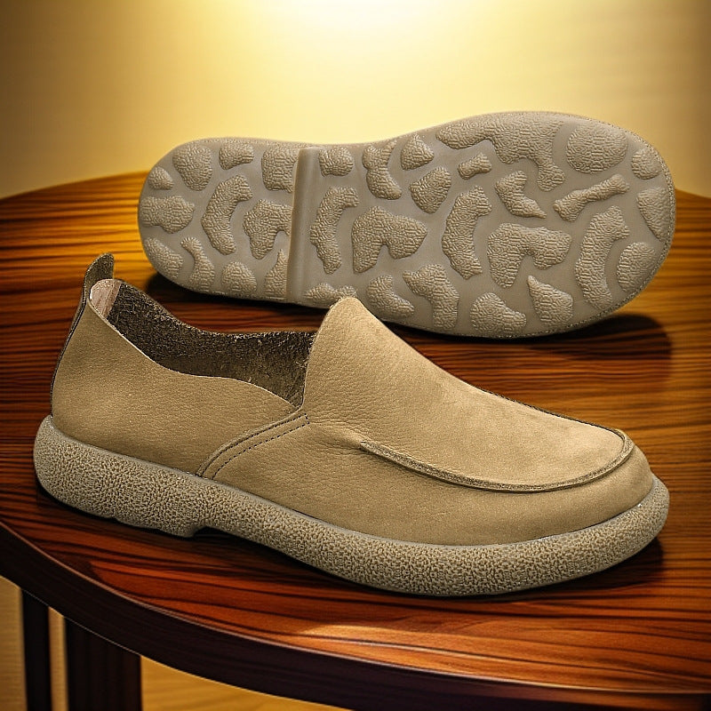 Men's Big Head Fat Wide Feet Soft Bottom Handmade Single Layer Men's Casual Leather Shoes